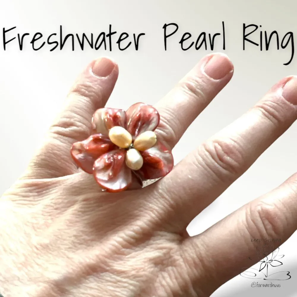Elegant Freshwater Pearl & Shell Adjustable Statement Rings Set
